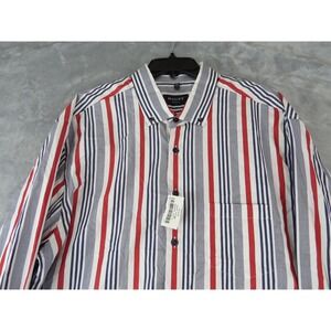 HAUPT MODERN FIT Mens XXL Striped Dress Shirt Button Down Long Sleeve Red Blue